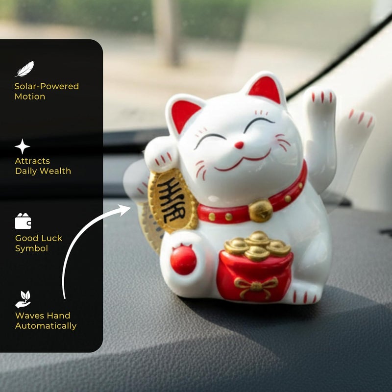 Caaju 5cm Plastic Maneki Neko Lucky Cat - Waving Arm Solar Powered Good Luck Wealth Display - Image 3